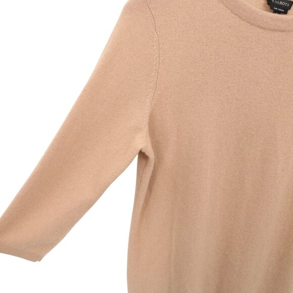 Talbots 100% Cashmere 3/4 Sleeve Light Brown Round Neck Pullover Sweater L - Picture 3 of 4